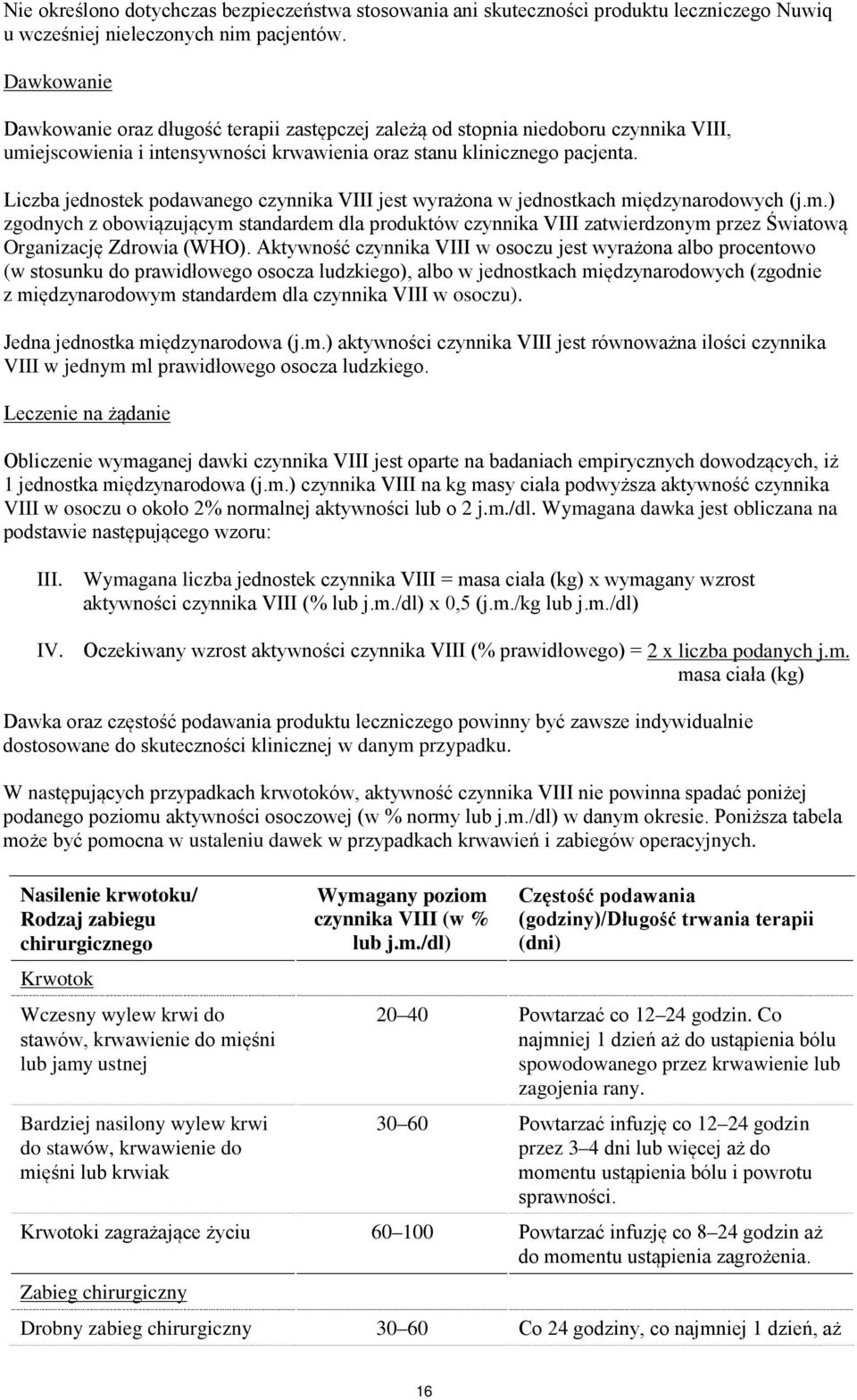 Liczba jednostek podawanego czynnika VIII jest wyrażona w jednostkach międzynarodowych (j.m.) zgodnych z obowiązującym standardem dla produktów czynnika VIII zatwierdzonym przez Światową Organizację Zdrowia (WHO).