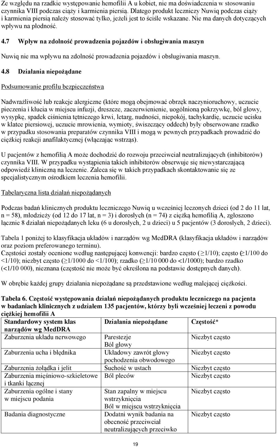 7 Wpływ na zdolność prowadzenia pojazdów i obsługiwania maszyn Nuwiq nie ma wpływu na zdolność prowadzenia pojazdów i obsługiwania maszyn. 4.