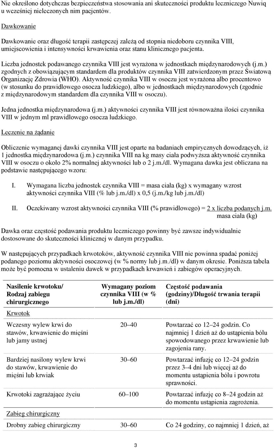 Liczba jednostek podawanego czynnika VIII jest wyrażona w jednostkach międzynarodowych (j.m.) zgodnych z obowiązującym standardem dla produktów czynnika VIII zatwierdzonym przez Światową Organizację Zdrowia (WHO).