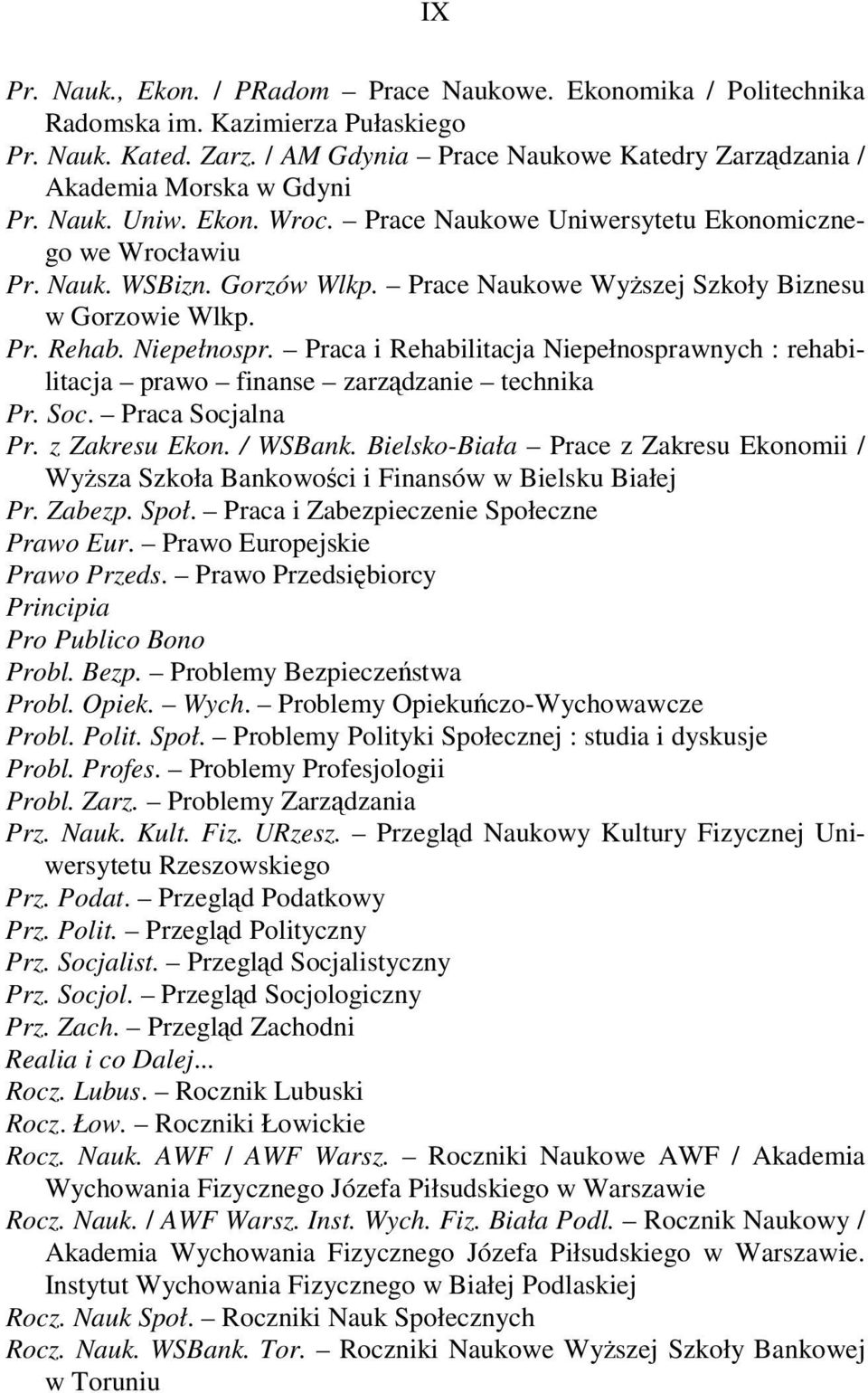 Prace Naukowe Wyższej Szkoły Biznesu w Gorzowie Wlkp. Pr. Rehab. Niepełnospr. Praca i Rehabilitacja Niepełnosprawnych : rehabilitacja prawo finanse zarządzanie technika Pr. Soc. Praca Socjalna Pr.