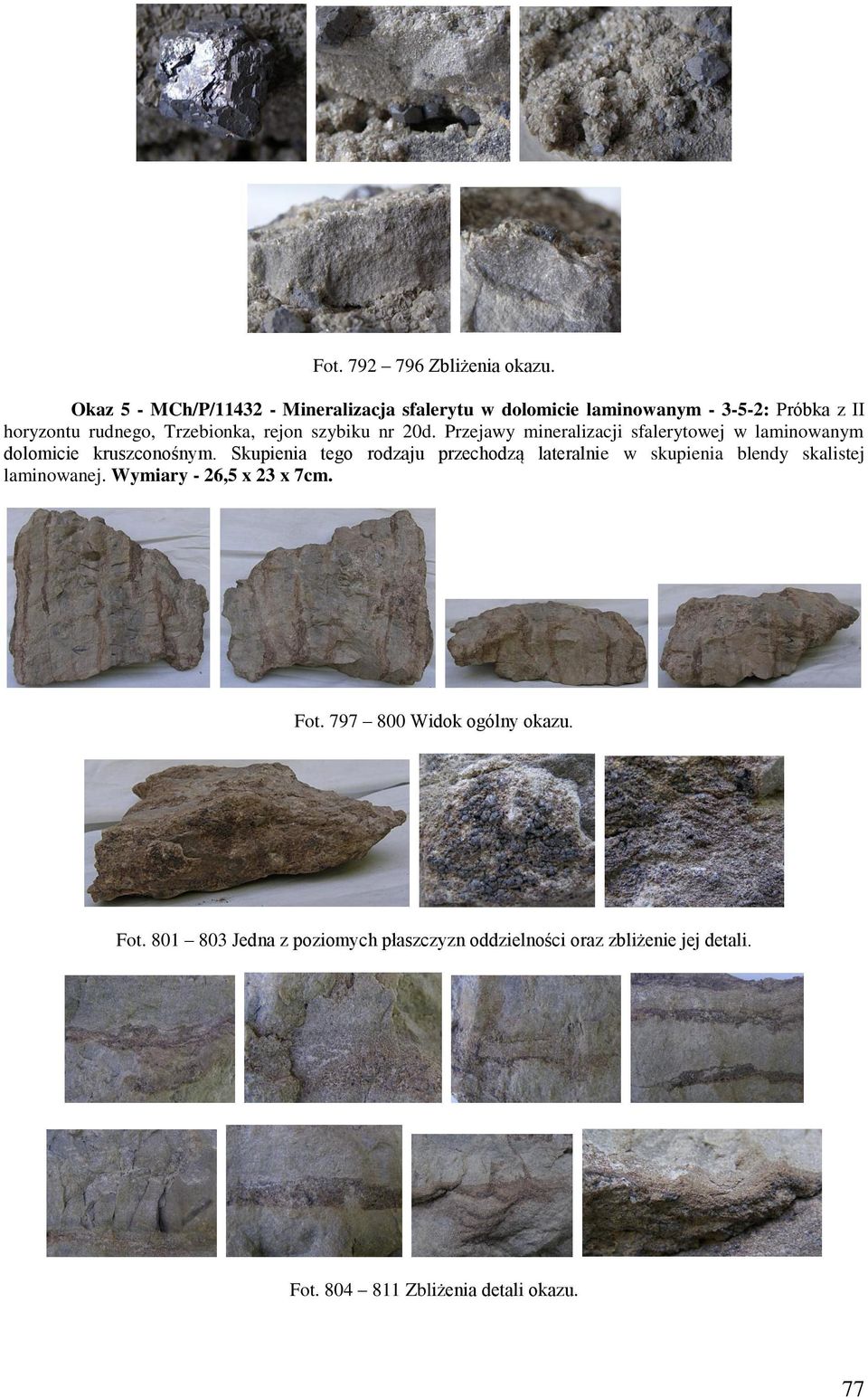 szybiku nr 20d. Przejawy mineralizacji sfalerytowej w laminowanym dolomicie kruszconośnym.