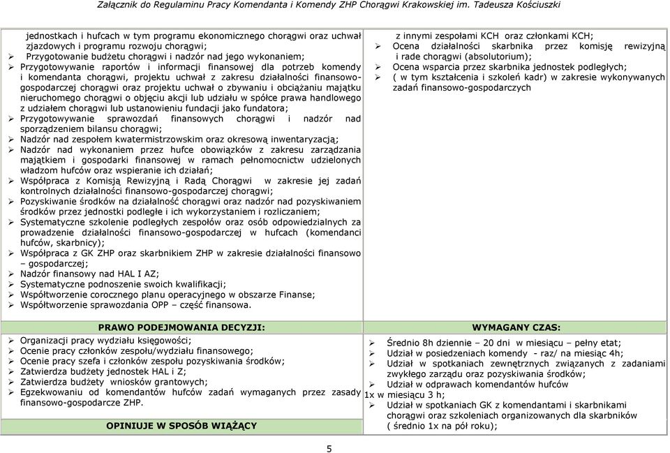 nieruchomego chorągwi o objęciu akcji lub udziału w spółce prawa handlowego z udziałem chorągwi lub ustanowieniu fundacji jako fundatora; Przygotowywanie sprawozdań finansowych chorągwi i nadzór nad