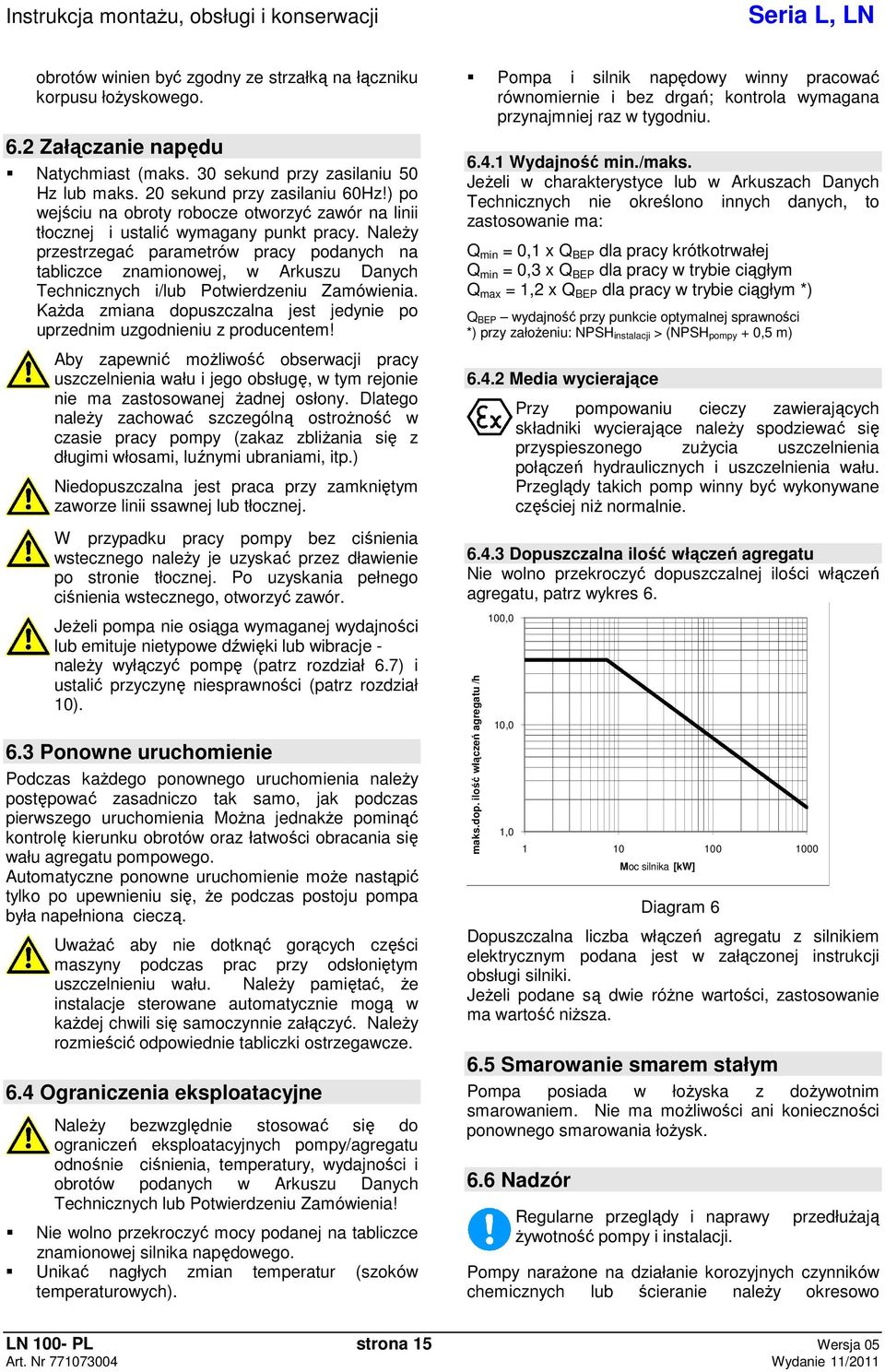 Naley przestrzega parametrów pracy podanych na tabliczce znamionowej, w Arkuszu Danych Technicznych i/lub Potwierdzeniu Zamówienia.