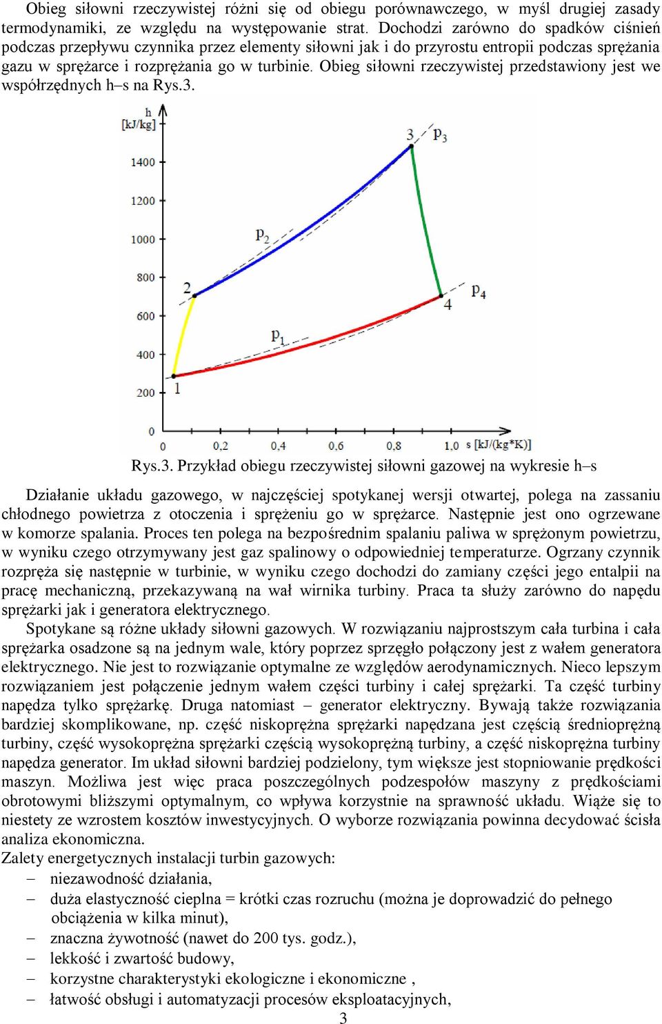 Obieg siłowni rzeczywistej przedstawiony jest we współrzędnych h s na Rys.3.