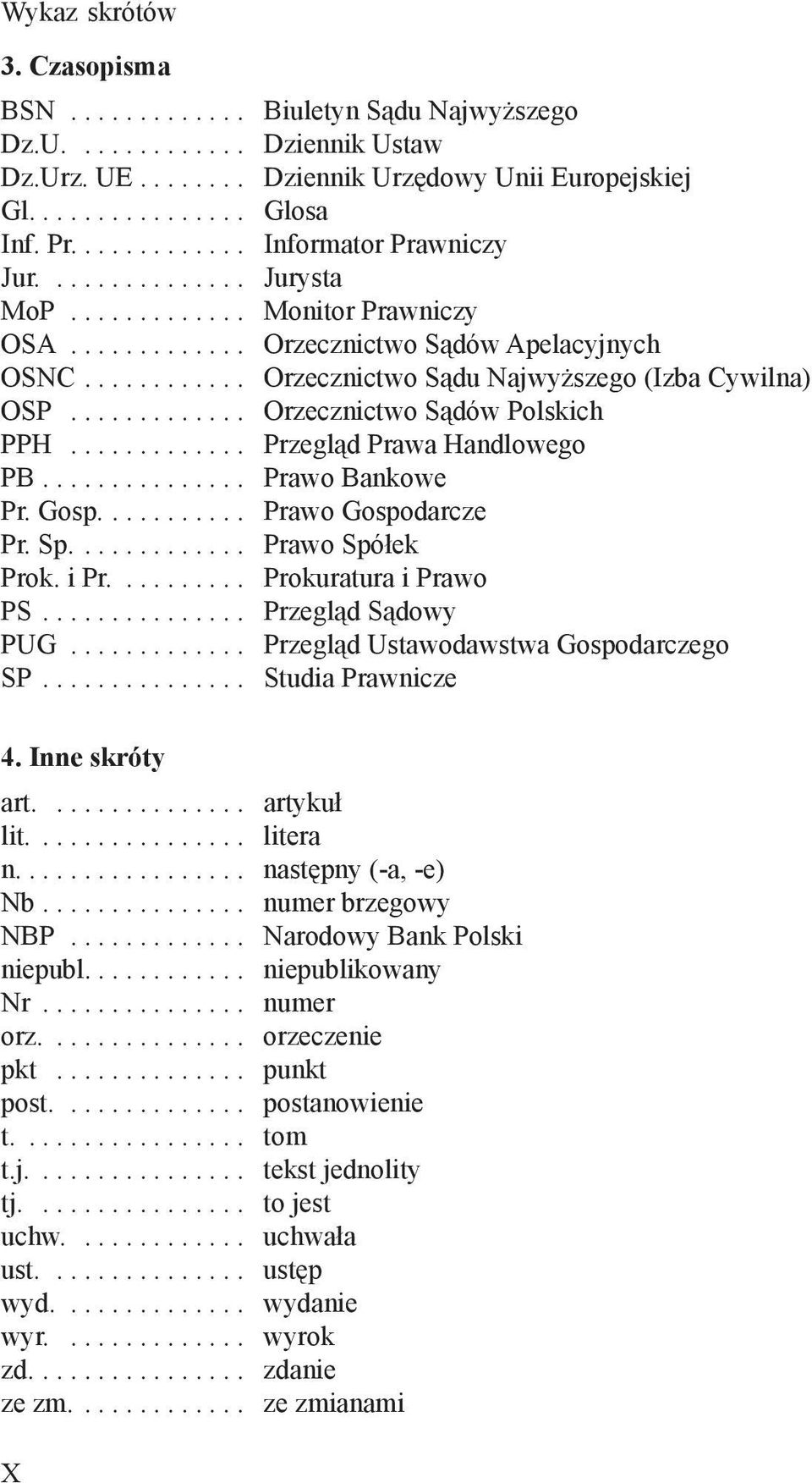 ............ Orzecznictwo Sądów Polskich PPH............. Przegląd Prawa Handlowego PB............... Prawo Bankowe Pr. Gosp........... Prawo Gospodarcze Pr. Sp............. Prawo Spółek Prok. i Pr.