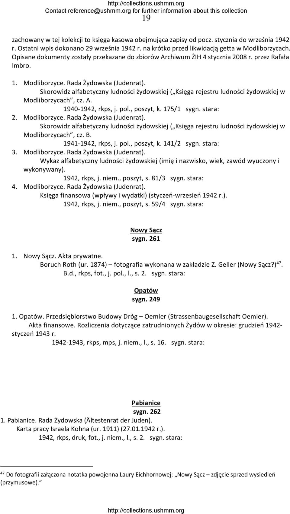 Skorowidz alfabetyczny ludności żydowskiej ( Księga rejestru ludności żydowskiej w Modliborzycach, cz. A. 1940 1942, rkps, j. pol., poszyt, k. 175/1 sygn. stara: 2. Modliborzyce.