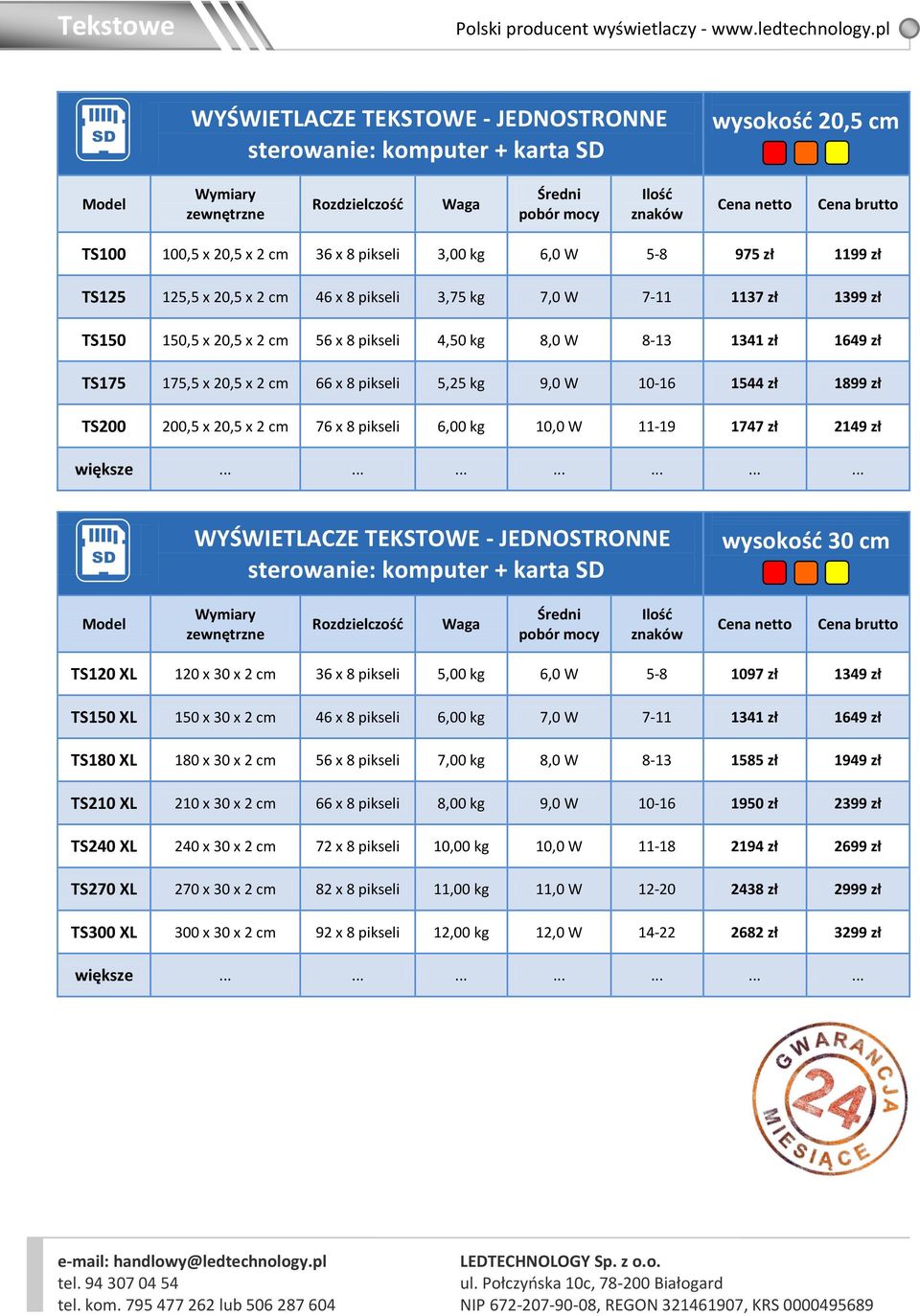 TS200 200,5 x 20,5 x 2 cm 76 x 8 pikseli 6,00 kg 10,0 W 11-19 1747 zł 2149 zł większe.