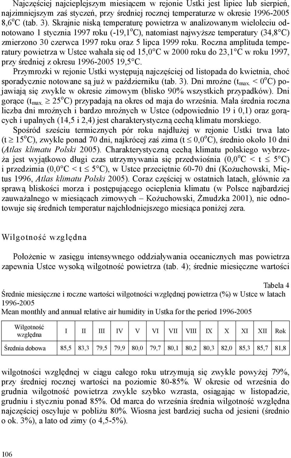 roku. Roczna amplituda temperatury powietrza w Ustce wahała się od 15,0 C w 2000 roku do 23,1 C w roku 1997, przy średniej z okresu 1996-2005 19,5 C.