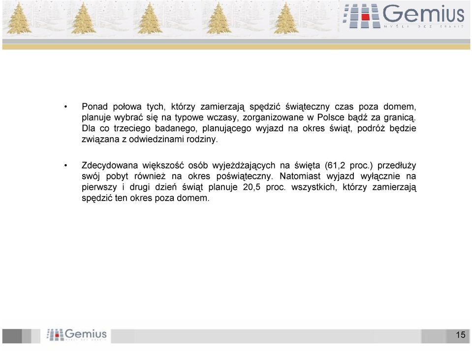 Dla co trzeciego badanego, planującego wyjazd na okres świąt, podróż będzie związana z odwiedzinami rodziny.