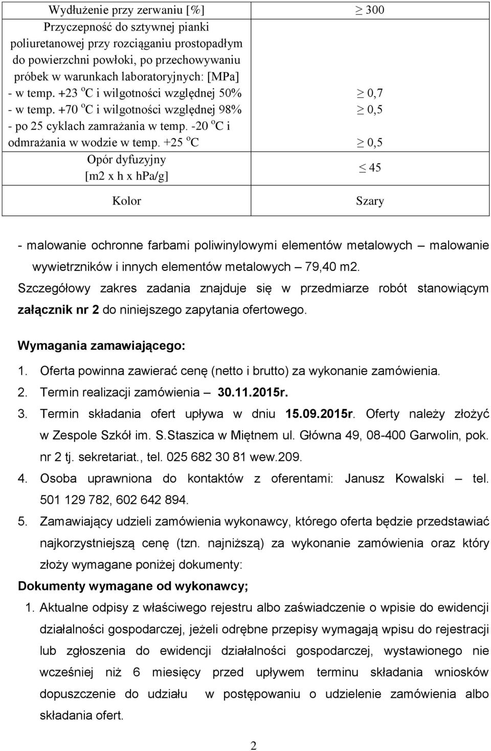 +25 o C Opór dyfuzyjny [m2 x h x hpa/g] 0,7 0,5 0,5 45 Kolor Szary - malowanie ochronne farbami poliwinylowymi elementów metalowych malowanie wywietrzników i innych elementów metalowych 79,40 m2.