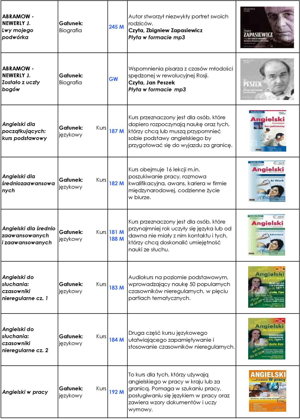 Czyta, Jan Peszek Angielski dla początkujących: kurs podstawowy językowy Kurs 187 M Kurs przeznaczony jest dla osób, które dopiero rozpoczynają naukę oraz tych, którzy chcą lub muszą przypomnieć