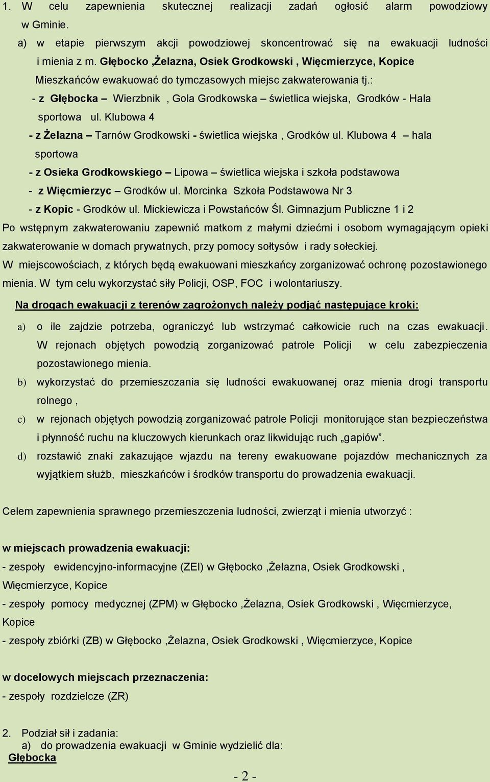 : - z Głębocka Wierzbnik, Gola Grodkowska świetlica wiejska, Grodków - Hala sportowa ul. Klubowa 4 - z Żelazna Tarnów Grodkowski - świetlica wiejska, Grodków ul.