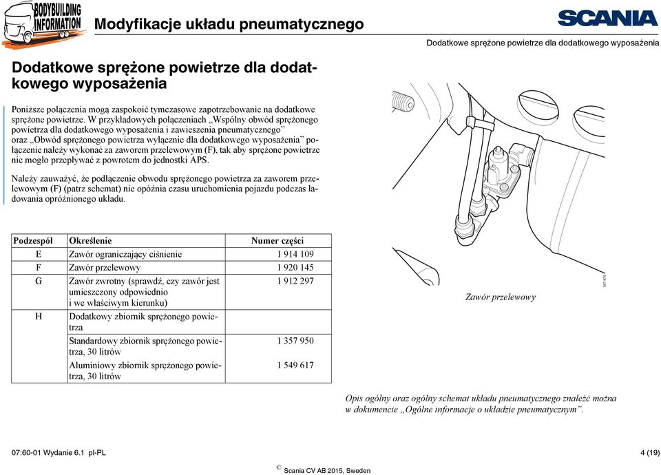 W przykładowych połączeniach Wspólny obwód sprężonego powietrza dla dodatkowego wyposażenia i zawieszenia pneumatycznego oraz Obwód sprężonego powietrza wyłącznie dla dodatkowego wyposażenia