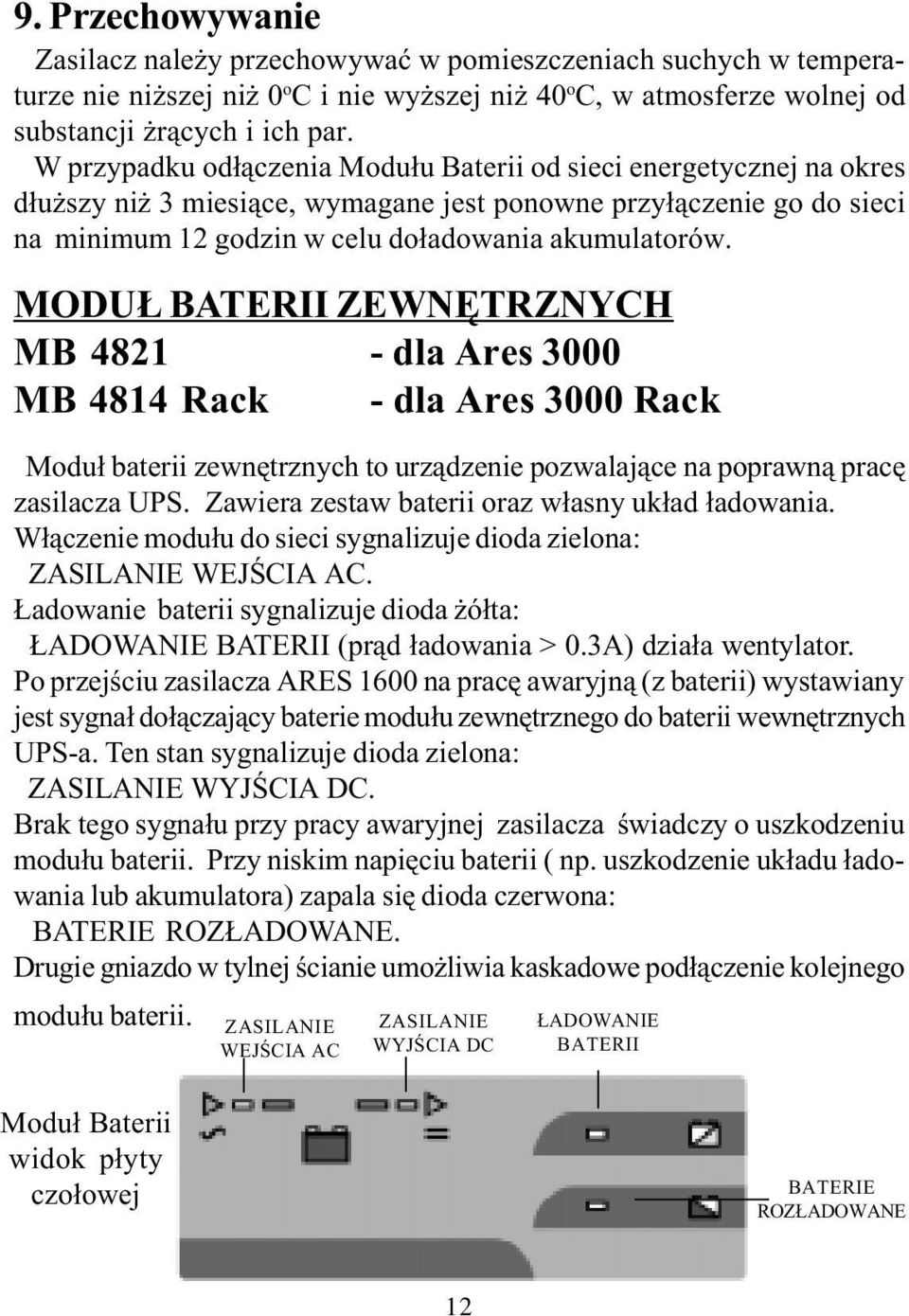 MODU BTERII ZEWNÊTRZNYCH MB 4821 - dla res 3000 MB 4814 Rack - dla res 3000 Rack Modu³ baterii zewnêtrznych to urz¹dzenie pozwalaj¹ce na poprawn¹ pracê zasilacza UPS.