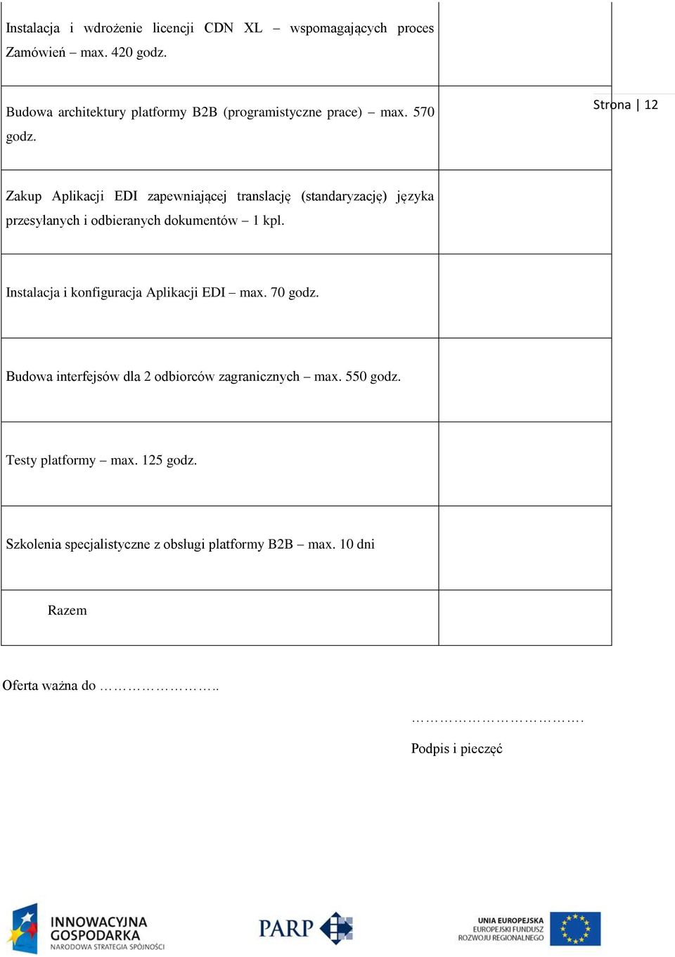 Strona 12 Zakup Aplikacji EDI zapewniającej translację (standaryzację) języka przesyłanych i odbieranych dokumentów 1 kpl.