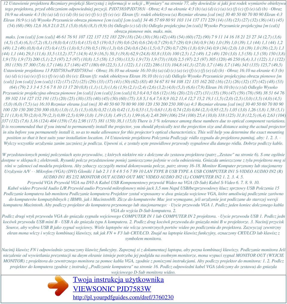 PJD7383/PJD7383i Obraz 4:3 na ekranie 4:3 (b) (a) (d) (c) (a) (e) (f) (c) (f) (e) (d) (b) Obraz 16:9 na ekranie 4:3 (b) (a) (d) (c) (d) (b) (a) (e) (f) (c) (f) (e) (e): Ekran (f): rodek obiektywu (a)