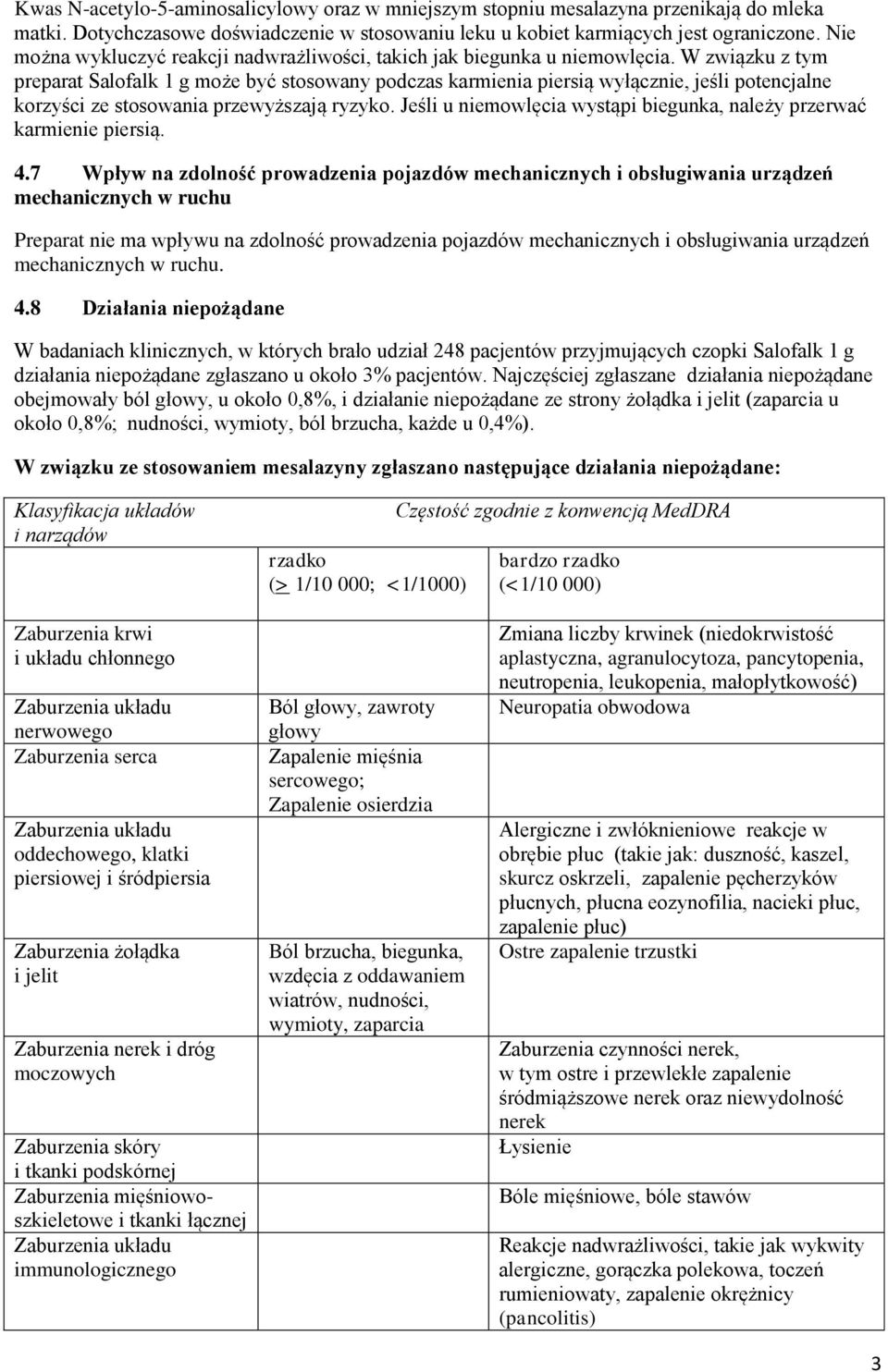 W związku z tym preparat Salofalk 1 g może być stosowany podczas karmienia piersią wyłącznie, jeśli potencjalne korzyści ze stosowania przewyższają ryzyko.