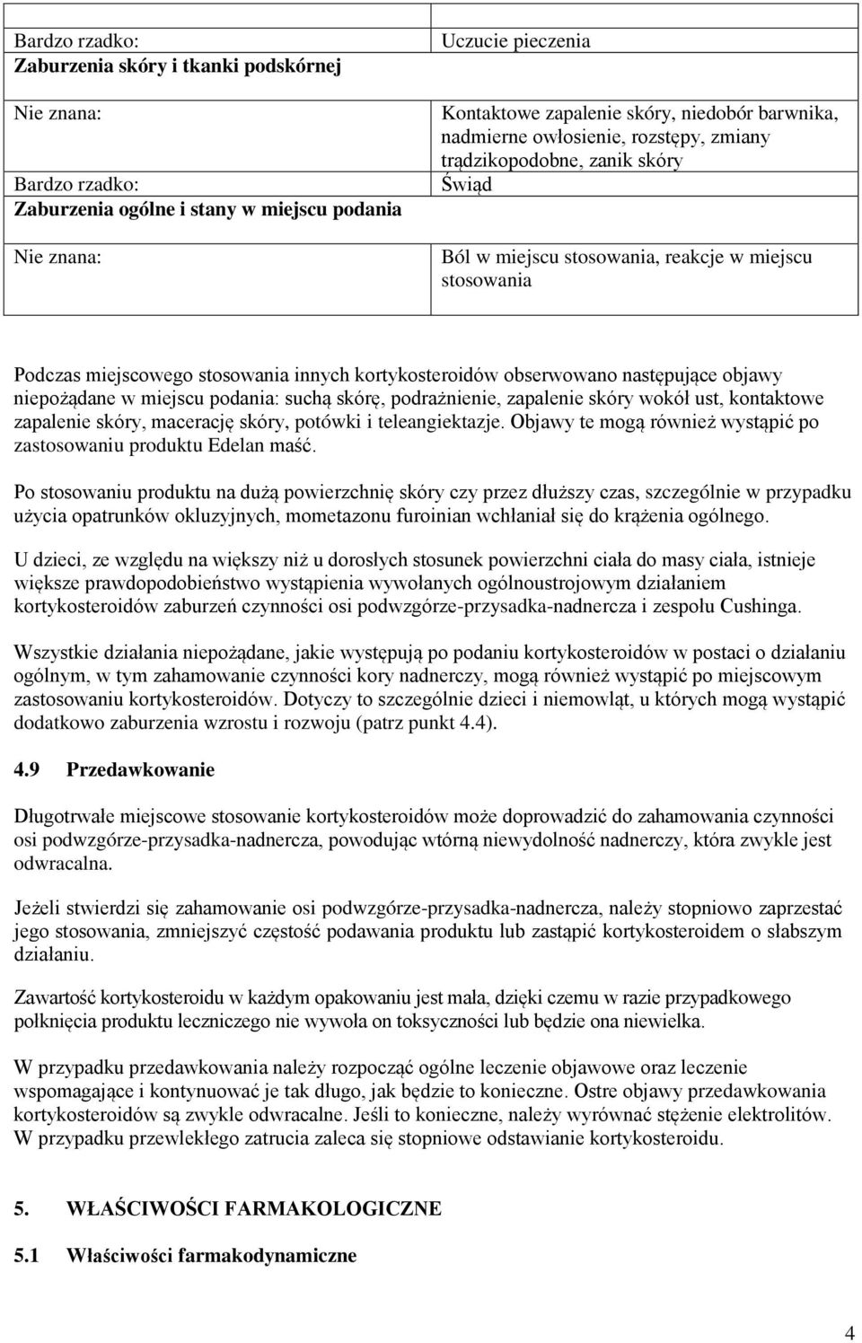 niepożądane w miejscu podania: suchą skórę, podrażnienie, zapalenie skóry wokół ust, kontaktowe zapalenie skóry, macerację skóry, potówki i teleangiektazje.