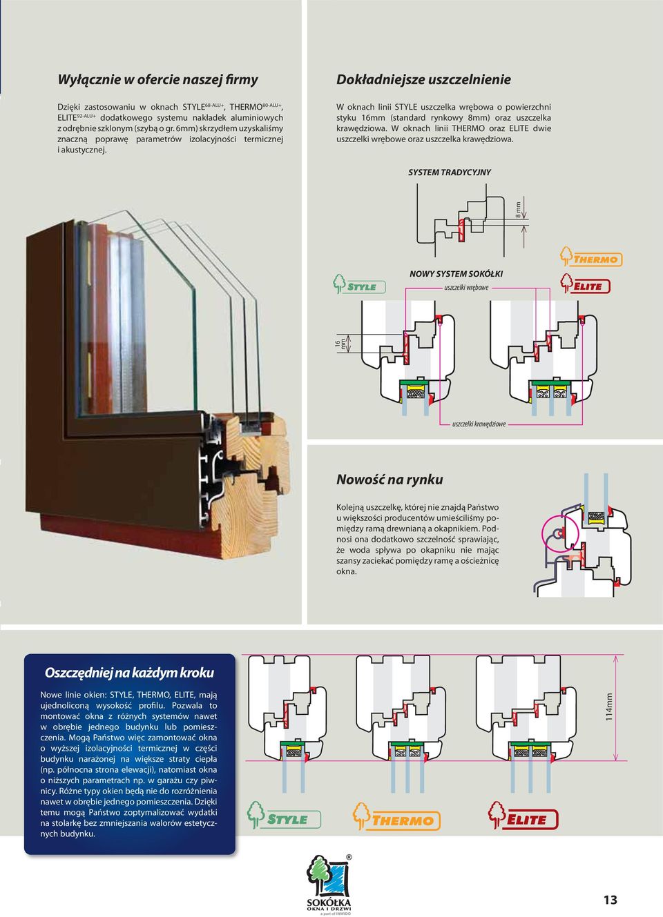 Dokładniejsze uszczelnienie W oknach linii STYLE uszczelka wrębowa o powierzchni styku 16mm (standard rynkowy 8mm) oraz uszczelka krawędziowa.