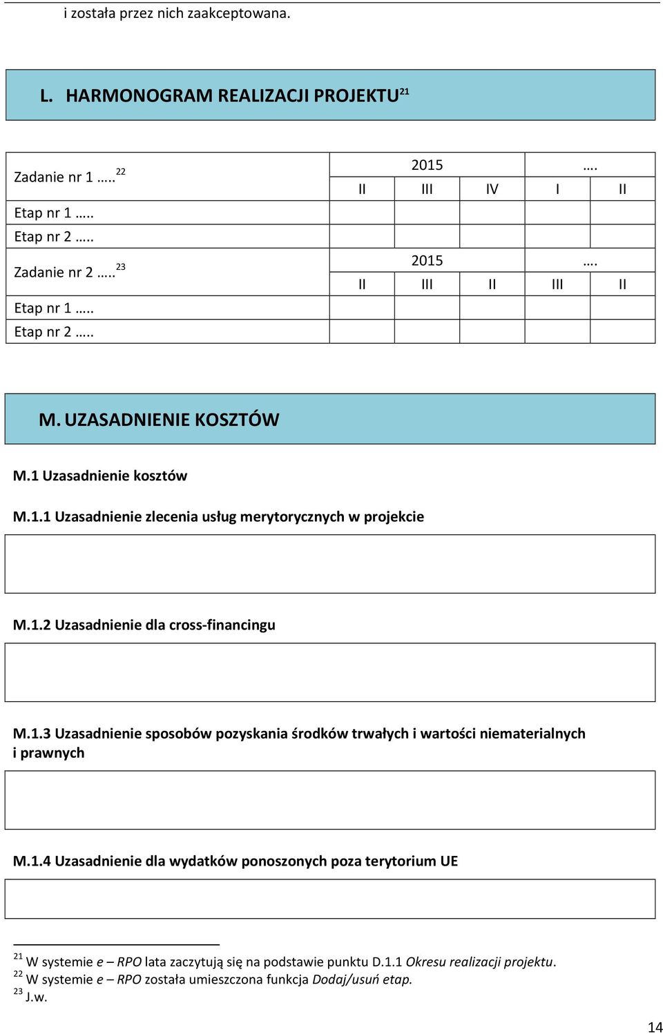 .2 Uzasadnienie dla cross-financingu M..3 Uzasadnienie sposobów pozyskania środków trwałych i wartości niematerialnych i prawnych M.