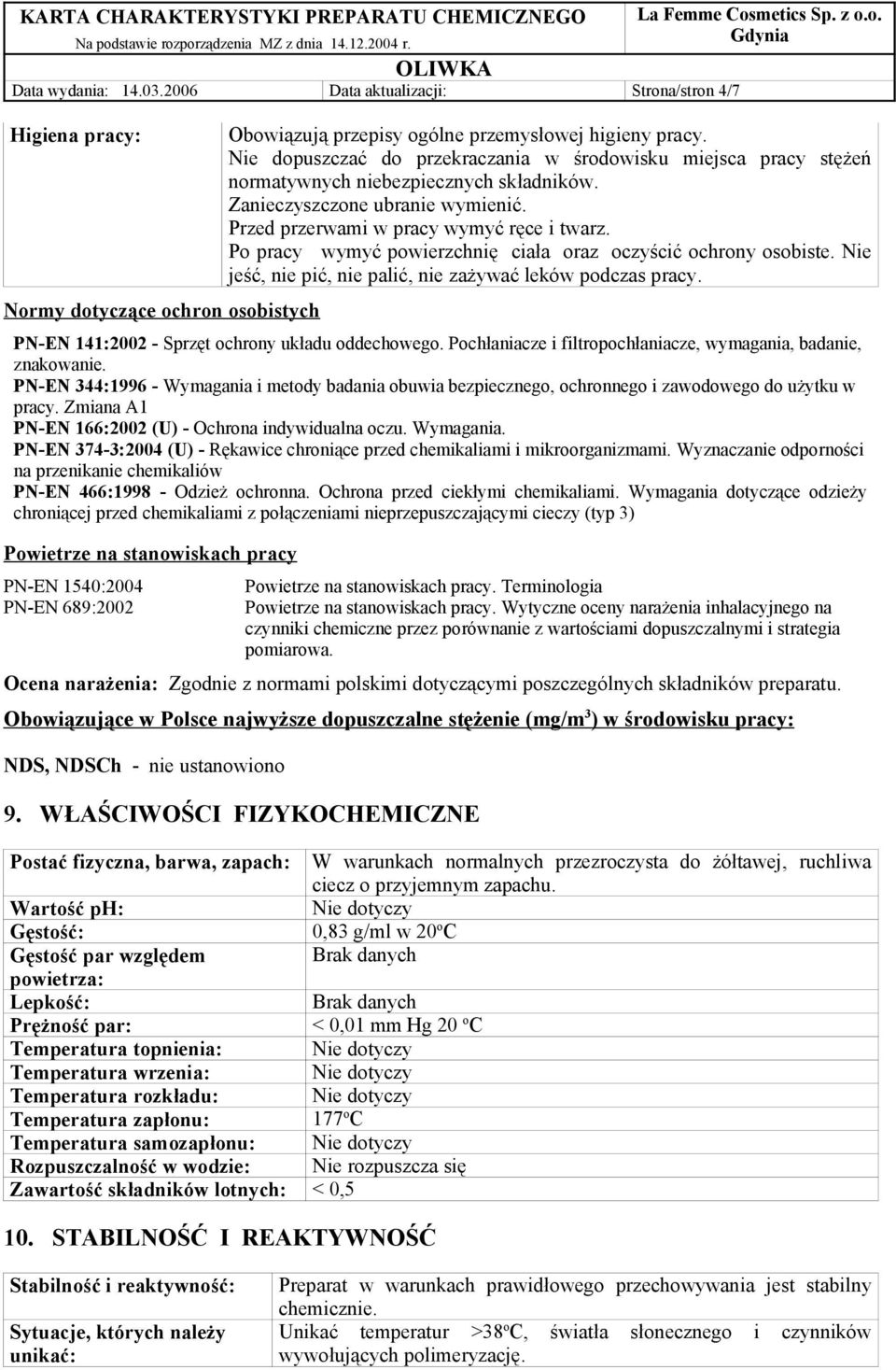 Po pracy wymyć powierzchnię ciała oraz oczyścić ochrony osobiste. Nie jeść, nie pić, nie palić, nie zażywać leków podczas pracy. PN-EN 141:2002 - Sprzęt ochrony układu oddechowego.