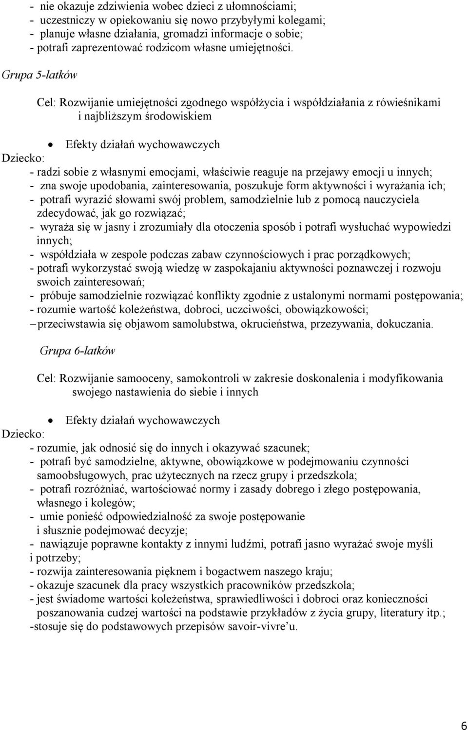 Grupa 5-latków Cel: Rozwijanie umiejętności zgodnego współżycia i współdziałania z rówieśnikami i najbliższym środowiskiem Efekty działań wychowawczych - radzi sobie z własnymi emocjami, właściwie