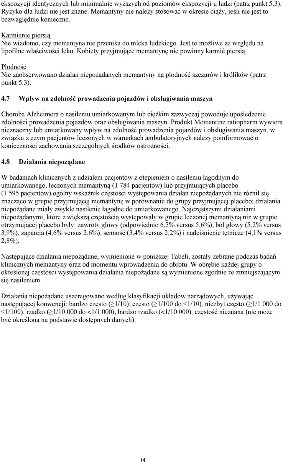 Jest to możliwe ze względu na lipofilne właściwości leku. Kobiety przyjmujące memantynę nie powinny karmić piersią.