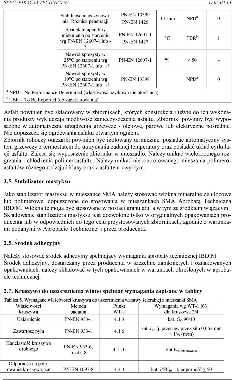 12607-1 lub -3 PN-EN 13399 PN-EN 1426 PN-EN 12607-1 PN-EN 1427 a NPD No Performance Determined (właściwość użytkowa nie określana) b TBR To Be Reported (do zadeklarowania) 0,1 mm NPD a 0 C TBR b 1