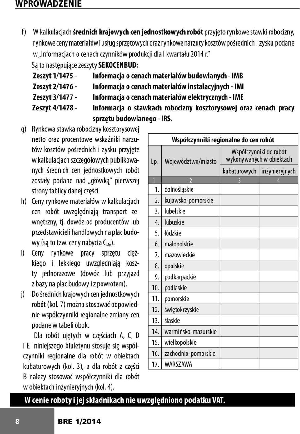 Są to następujące zeszyty SEKOCENBUD: Zeszyt 1/1475 - Informacja o cenach materiałów budowlanych - IMB Zeszyt 2/1476 - Informacja o cenach materiałów instalacyjnych - IMI Zeszyt 3/1477 - Informacja o