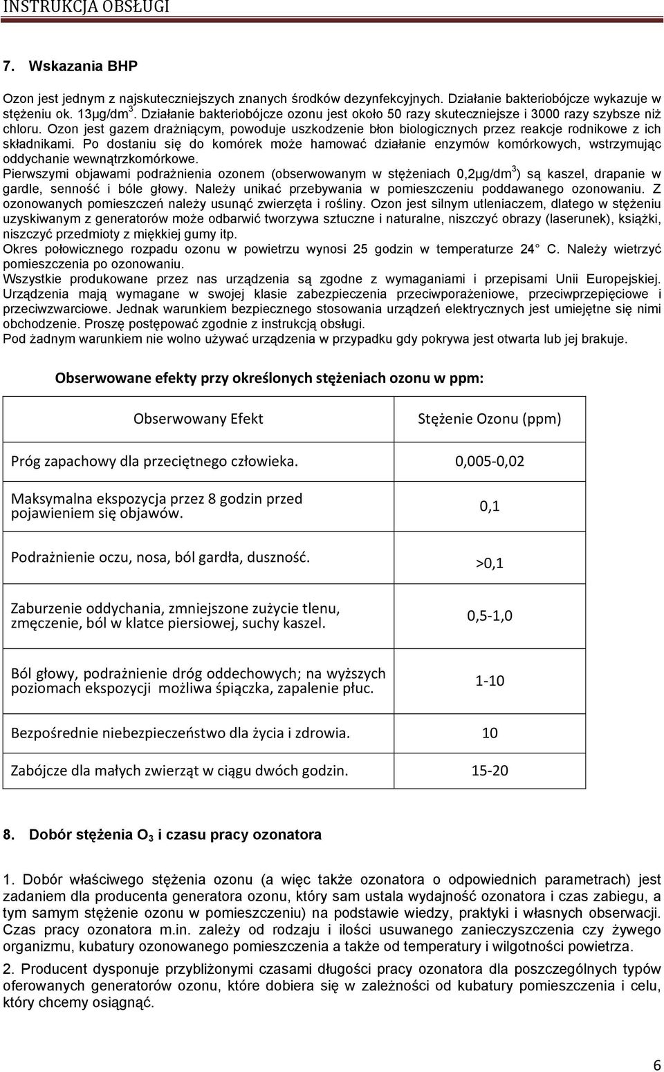 Ozon jest gazem drażniącym, powoduje uszkodzenie błon biologicznych przez reakcje rodnikowe z ich składnikami.