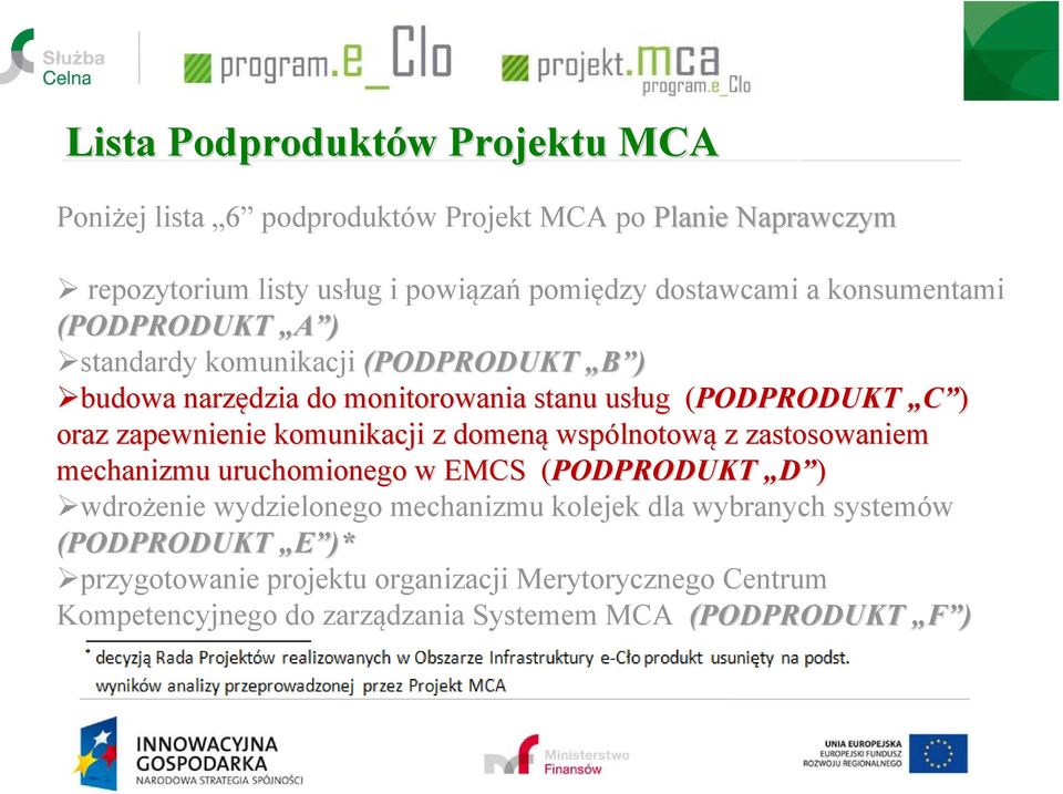 komunikacji z domeną wspólnotow lnotową z zastosowaniem mechanizmu uruchomionego w EMCS (PODPRODUKT( D ) wdrożenie wydzielonego mechanizmu kolejek dla