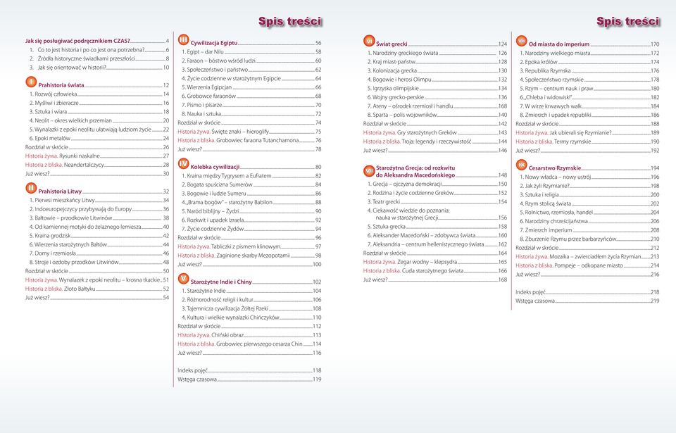 Wynalazki z epoki neolitu ułatwiają ludziom życie... 22 6. Epoki metalów... 24 Rozdział w skrócie... 26 Historia żywa. Rysunki naskalne... 27 III Cywilizacja Egiptu... 56 1. Egipt dar Nilu... 58 2.