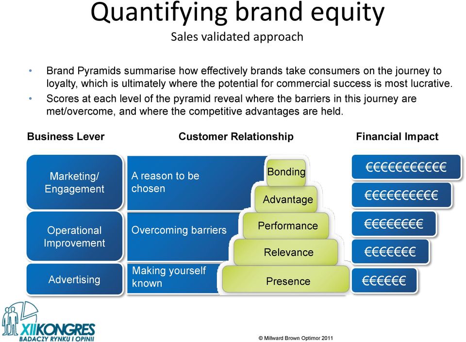 Scores at each level of the pyramid reveal where the barriers in this journey are met/overcome, and where the competitive advantages are held.