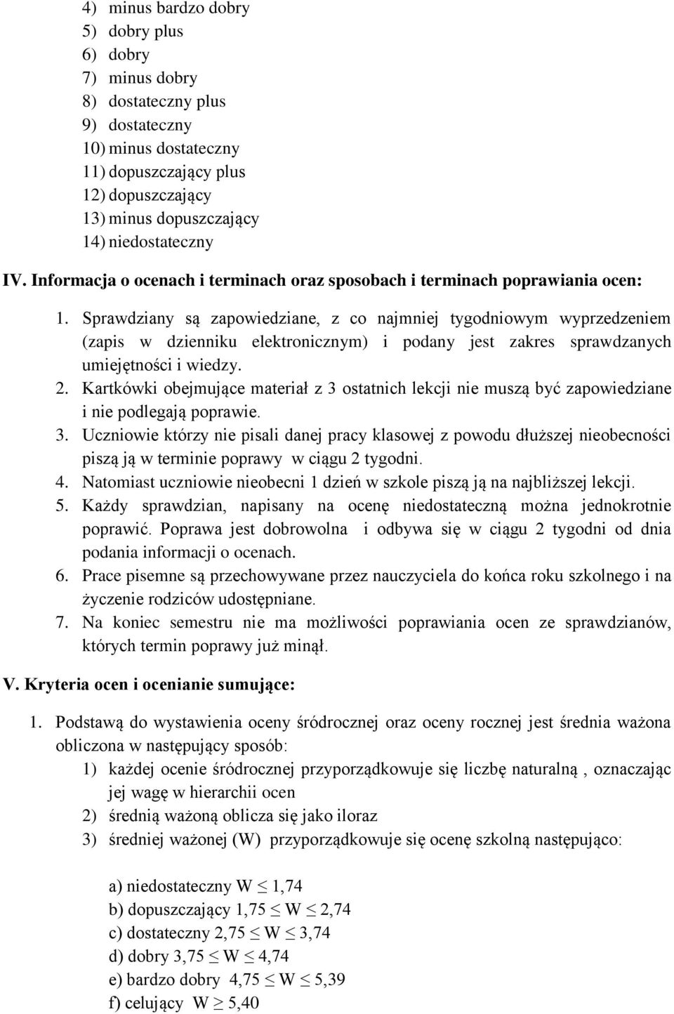 Sprawdziany są zapowiedziane, z co najmniej tygodniowym wyprzedzeniem (zapis w dzienniku elektronicznym) i podany jest zakres sprawdzanych umiejętności i wiedzy. 2.