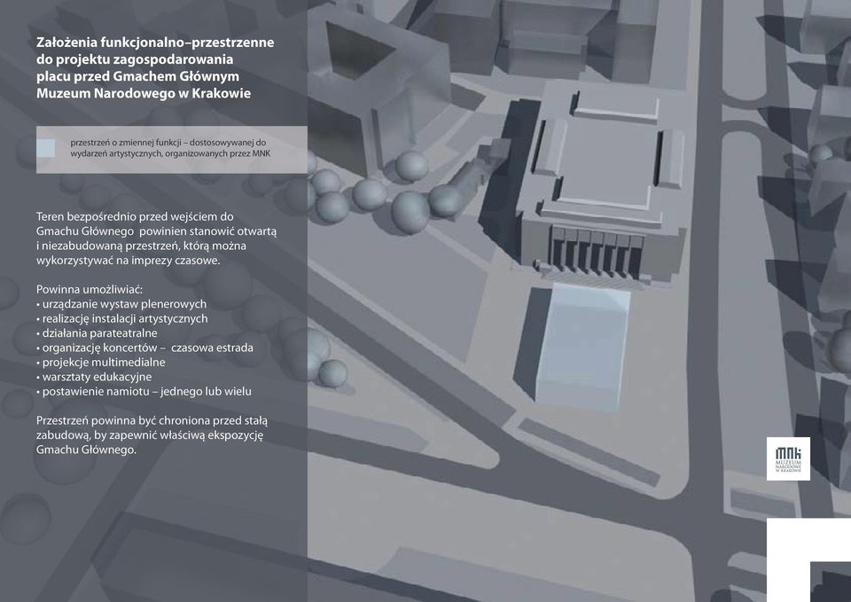 Powinna umożliwiać: urządzanie wystaw plenerowych realizację instalacji artystycznych działania parateatralne organizację koncertów czasowa