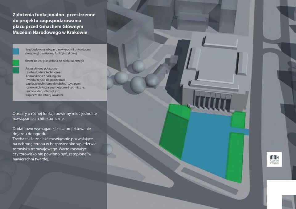 ) zaplecze dla letniej kawiarni Obszary o różnej funkcji powinny mieć jednolite rozwiązanie architektoniczne. Dodatkowo wymagane jest zaprojektowanie dojazdu do ogrodu.