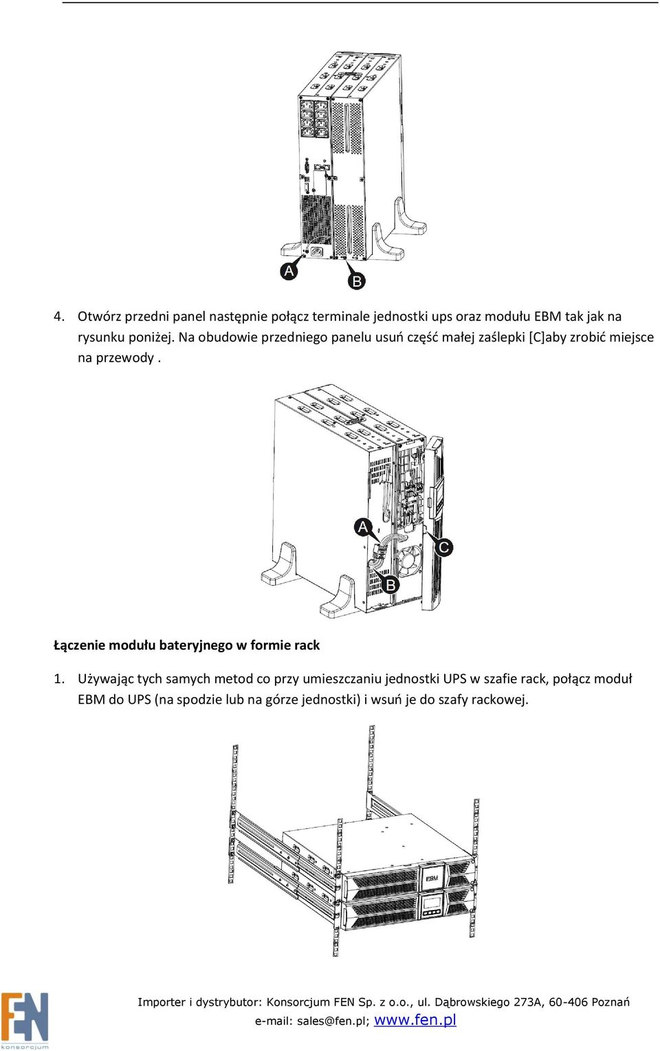 Łączenie modułu bateryjnego w formie rack 1.