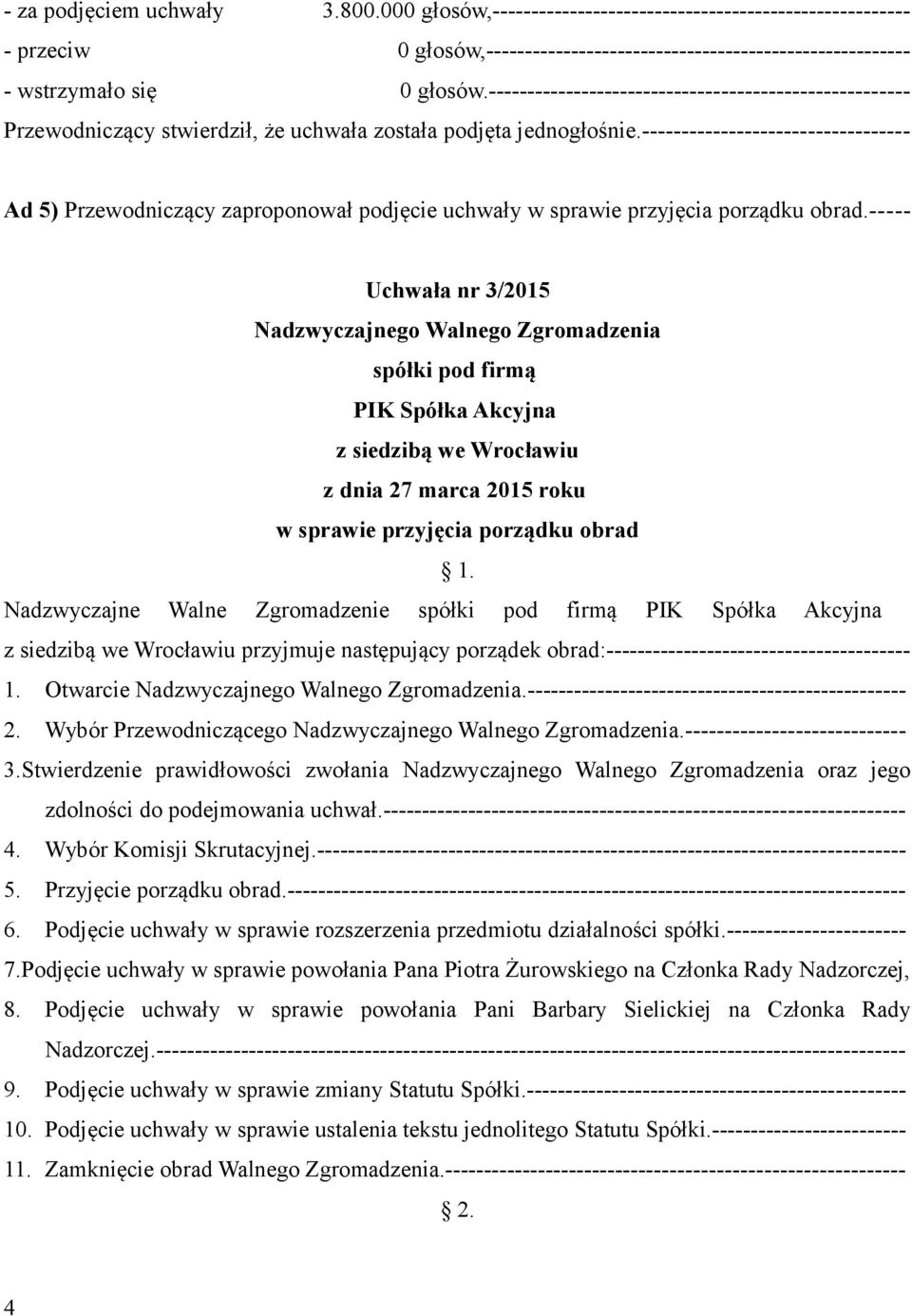 ---------------------------------- Ad 5) Przewodniczący zaproponował podjęcie uchwały w sprawie przyjęcia porządku obrad.