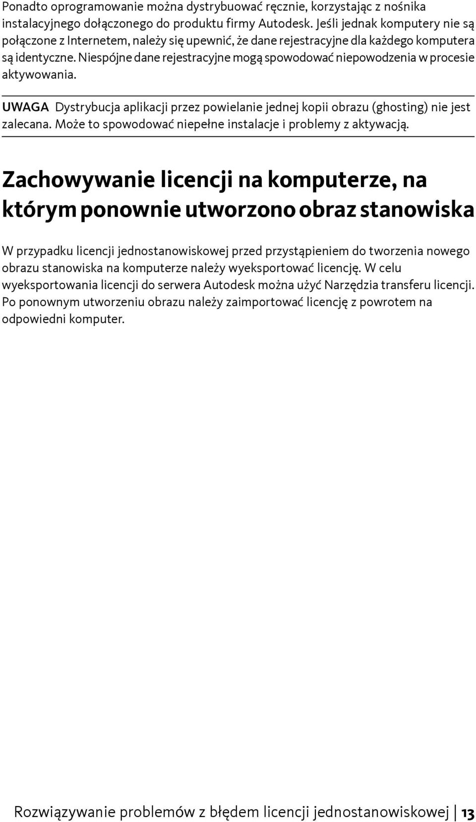 Niespójne dane rejestracyjne mogą spowodować niepowodzenia w procesie aktywowania. UWAGA Dystrybucja aplikacji przez powielanie jednej kopii obrazu (ghosting) nie jest zalecana.