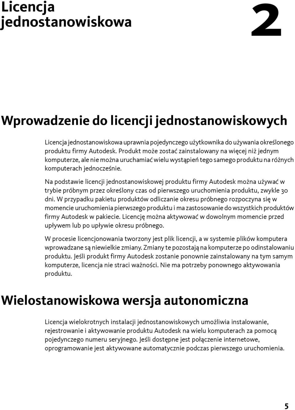 Na podstawie licencji jednostanowiskowej produktu firmy Autodesk można używać w trybie próbnym przez określony czas od pierwszego uruchomienia produktu, zwykle 30 dni.