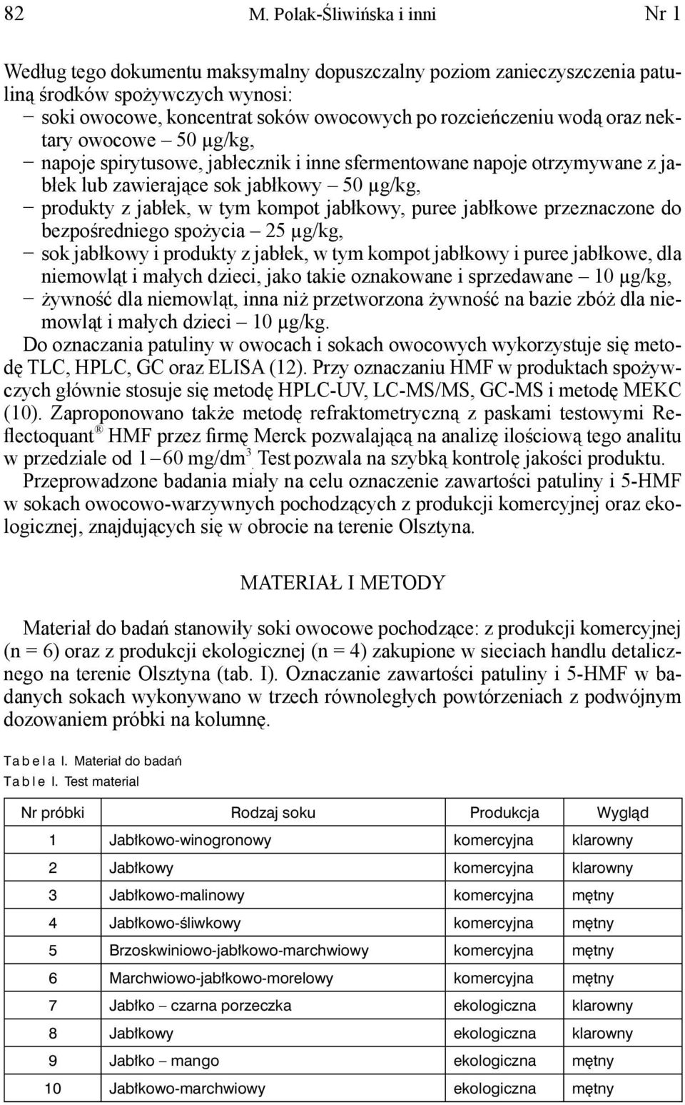 puree jabłkowe przeznaczone do bezpośredniego spożycia 25 μg/kg, sok jabłkowy i produkty z jabłek, w tym kompot jabłkowy i puree jabłkowe, dla niemowląt i małych dzieci, jako takie oznakowane i