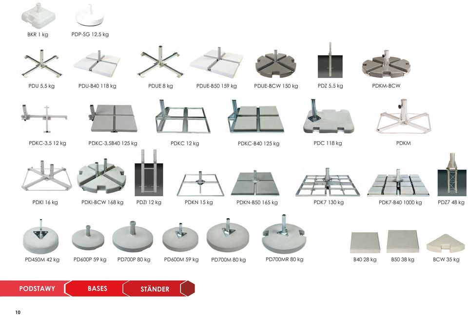 kg PDKN 15 kg PD600M 59 kg STÄNDER PDUE-BCW 150 kg PDZ 5,5 kg PDKC-B40 125 kg PDC 118 kg PDKN-B50 165 kg