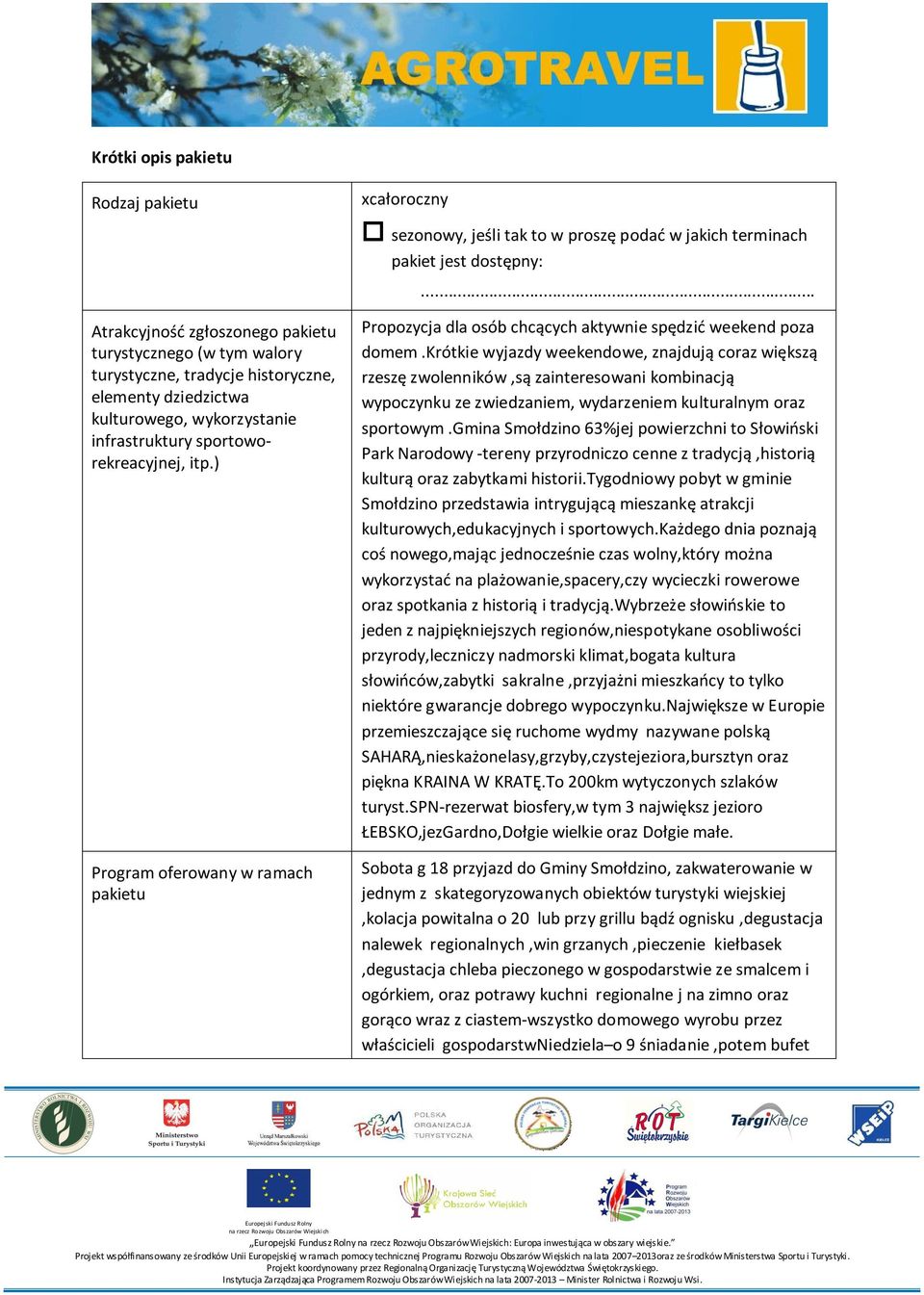 ) Program oferowany w ramach pakietu Propozycja dla osób chcących aktywnie spędzić weekend poza domem.