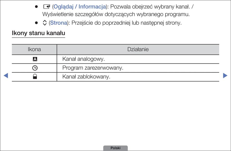 k (Strona): Przejście do poprzedniej lub następnej strony.