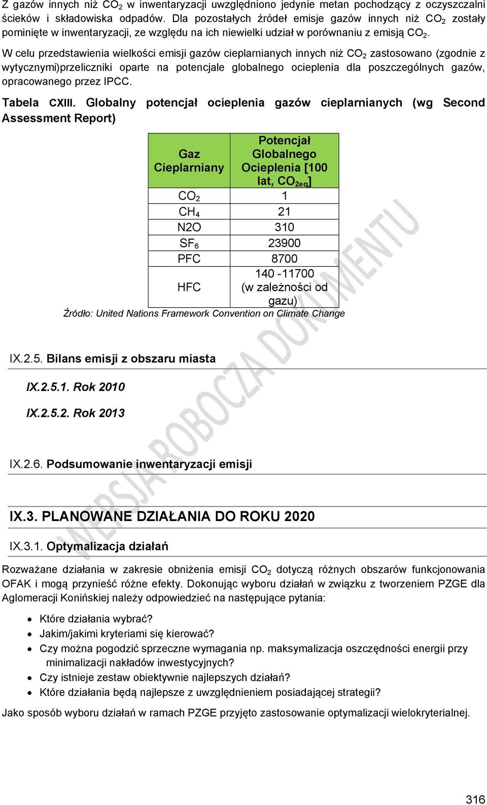 W celu przedstawienia wielkości emisji gazów cieplarnianych innych niż CO 2 zastosowano (zgodnie z wytycznymi)przeliczniki oparte na potencjale globalnego ocieplenia dla poszczególnych gazów,