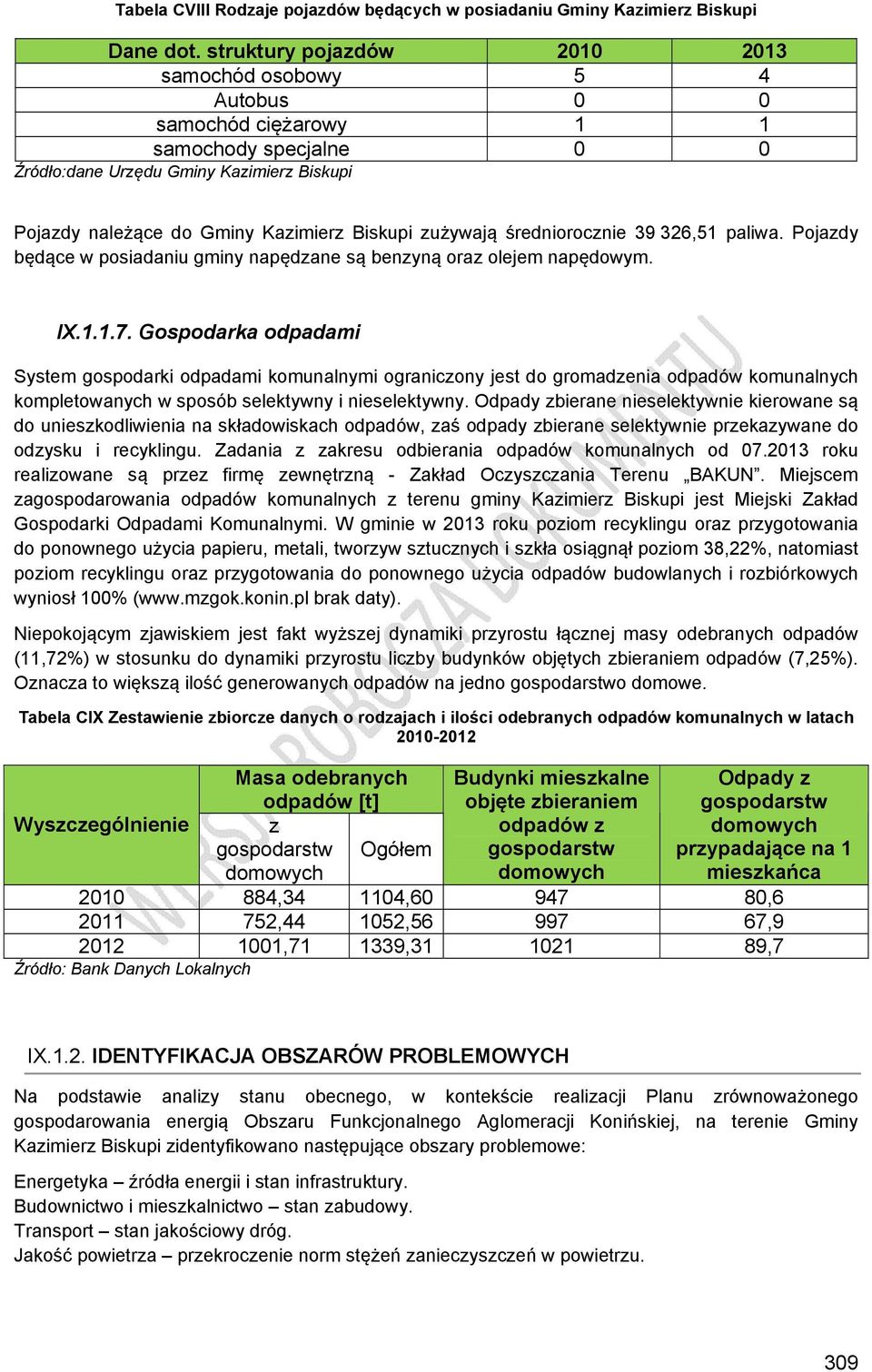 zużywają średniorocznie 39 326,51 paliwa. Pojazdy będące w posiadaniu gminy napędzane są benzyną oraz olejem napędowym. IX.1.1.7.