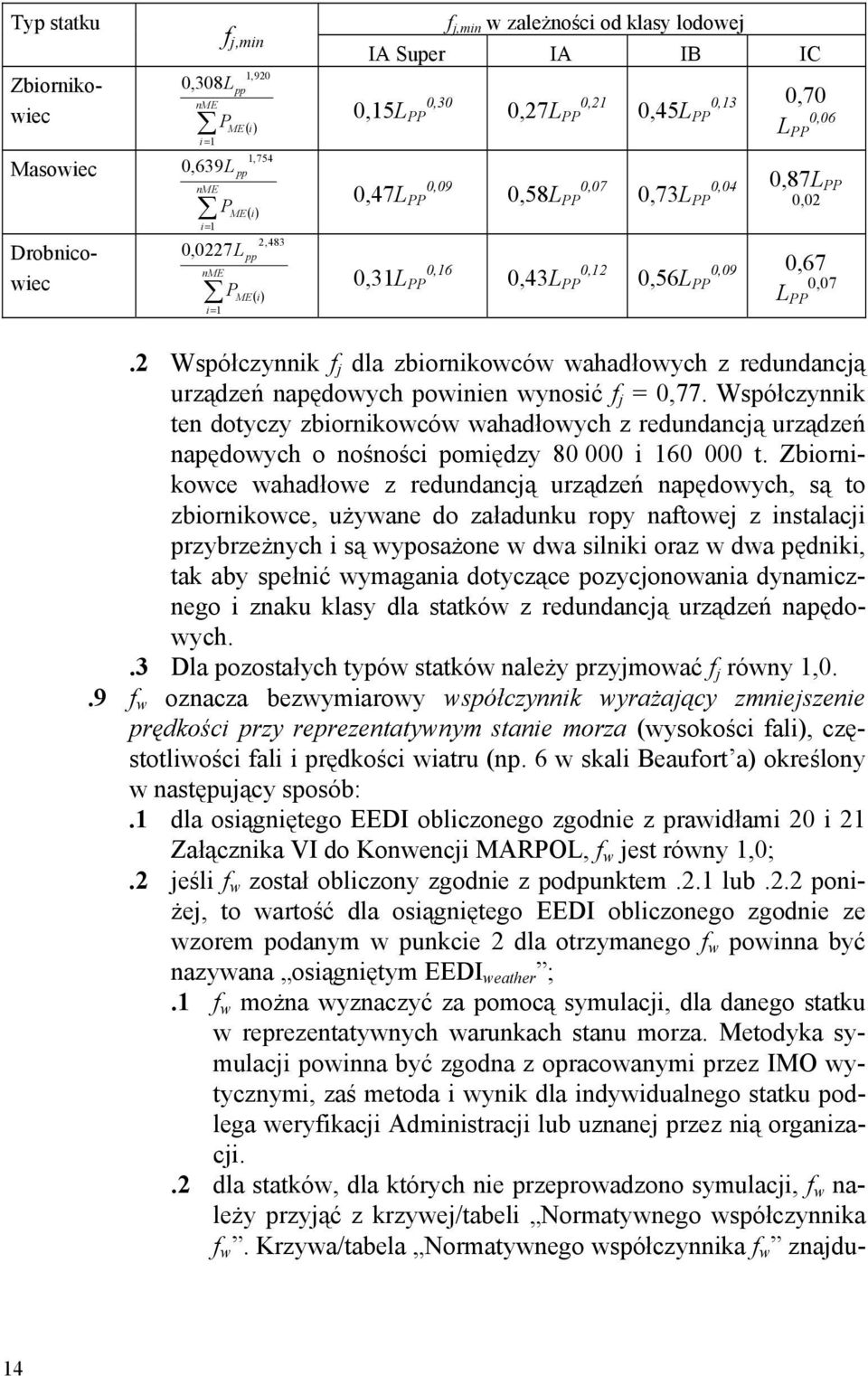 2 Współczynnik f j dla zbiornikowców wahadłowych z redundancją urządzeń napędowych powinien wynosić f j = 0,77.