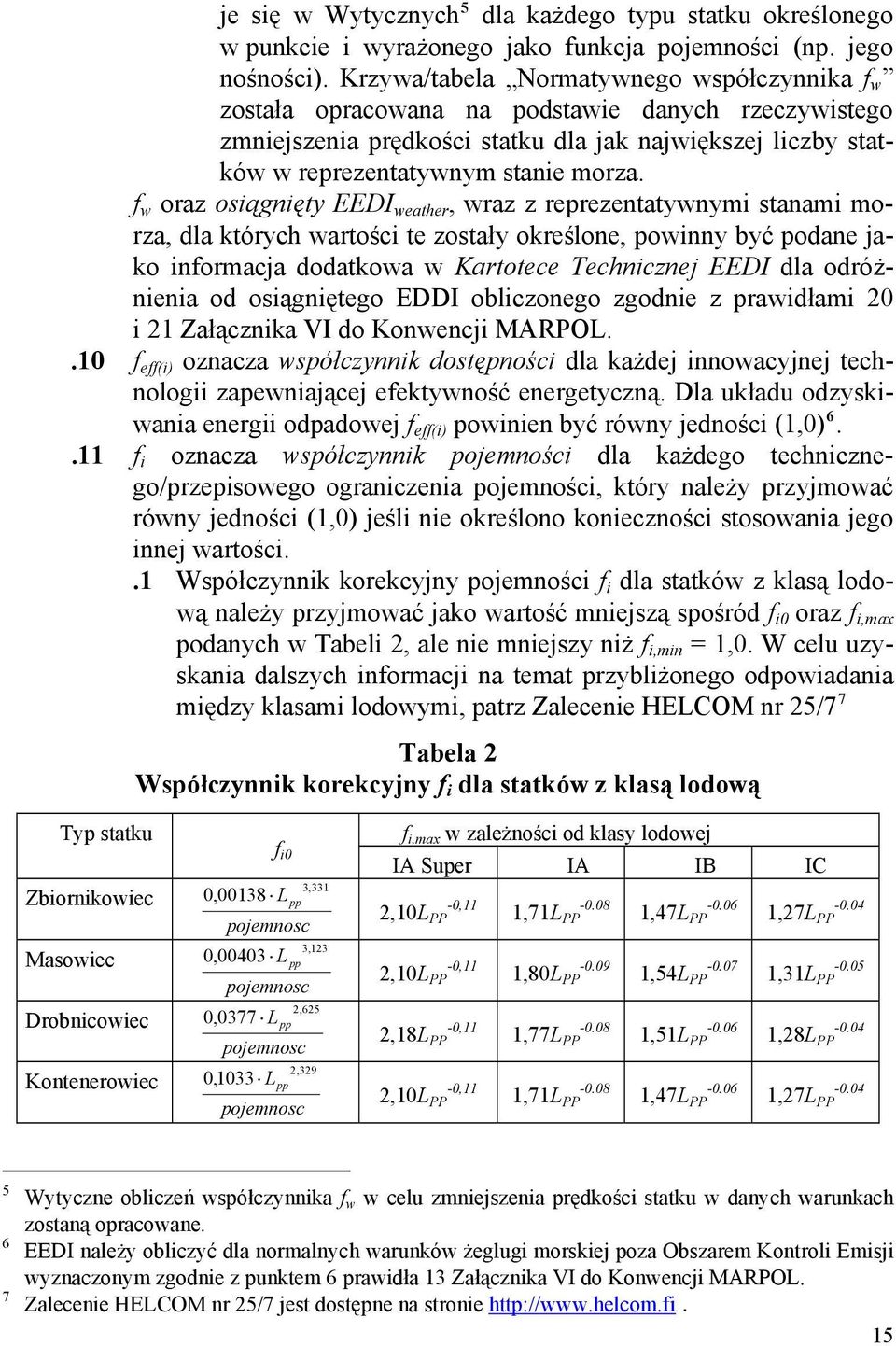 f w oraz osiągnięty EEDI weather, wraz z reprezentatywnymi stanami morza, dla których wartości te zostały określone, powinny być podane jako informacja dodatkowa w Kartotece Technicznej EEDI dla