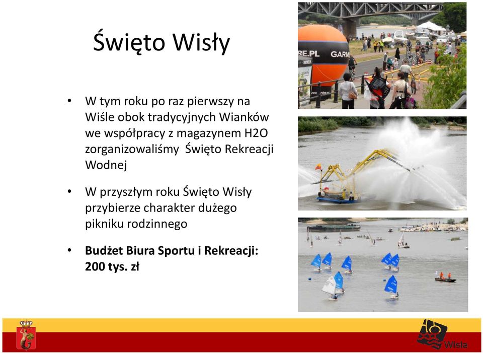 Rekreacji Wodnej W przyszłym roku Święto Wisły przybierze