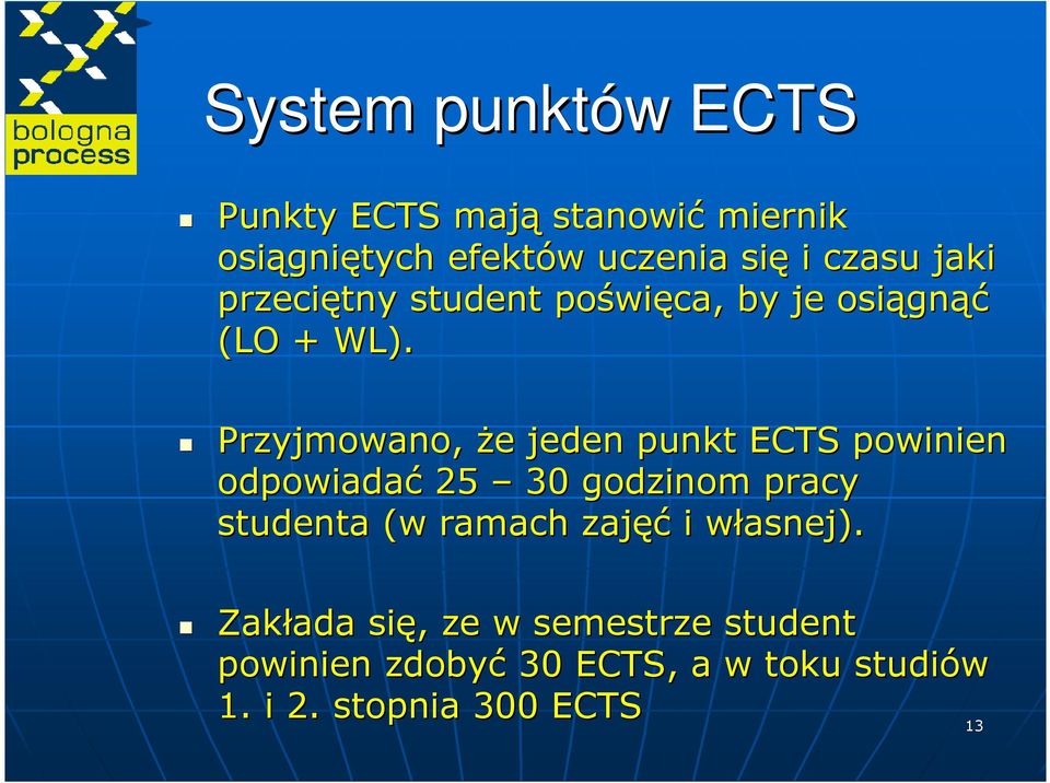 Przyjmowano, Ŝe e jeden punkt ECTS powinien odpowiadać 25 30 godzinom pracy studenta (w ramach